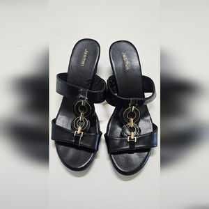Jasmin Black Sandals with Gold Details Size 10; 2.5 In Heel